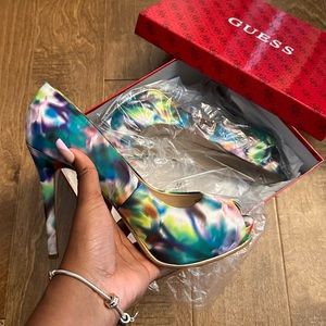 Multicolored GUESS Platform Peep Toe Pumps
